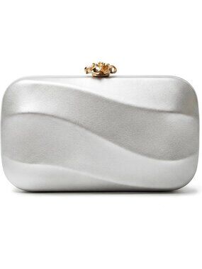 Women's Silver PU Leather Clutch Purse Gold Flower Party Wedding Evening Bags